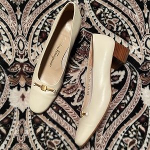 Salvatore Ferragamo Cream Leather Low Heels